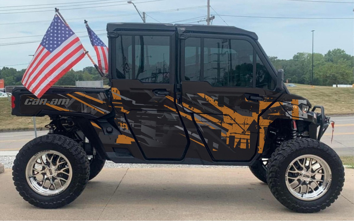 Black Camo - D 3 4 graphics kit on a Can-Am Defender