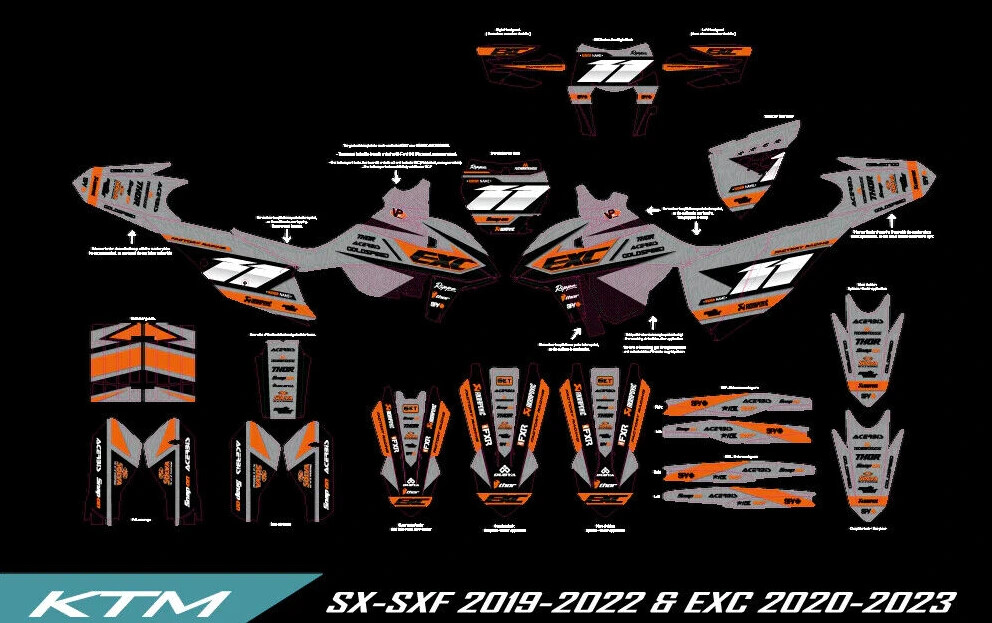 SX SXF XCF graphics kit on a KTM