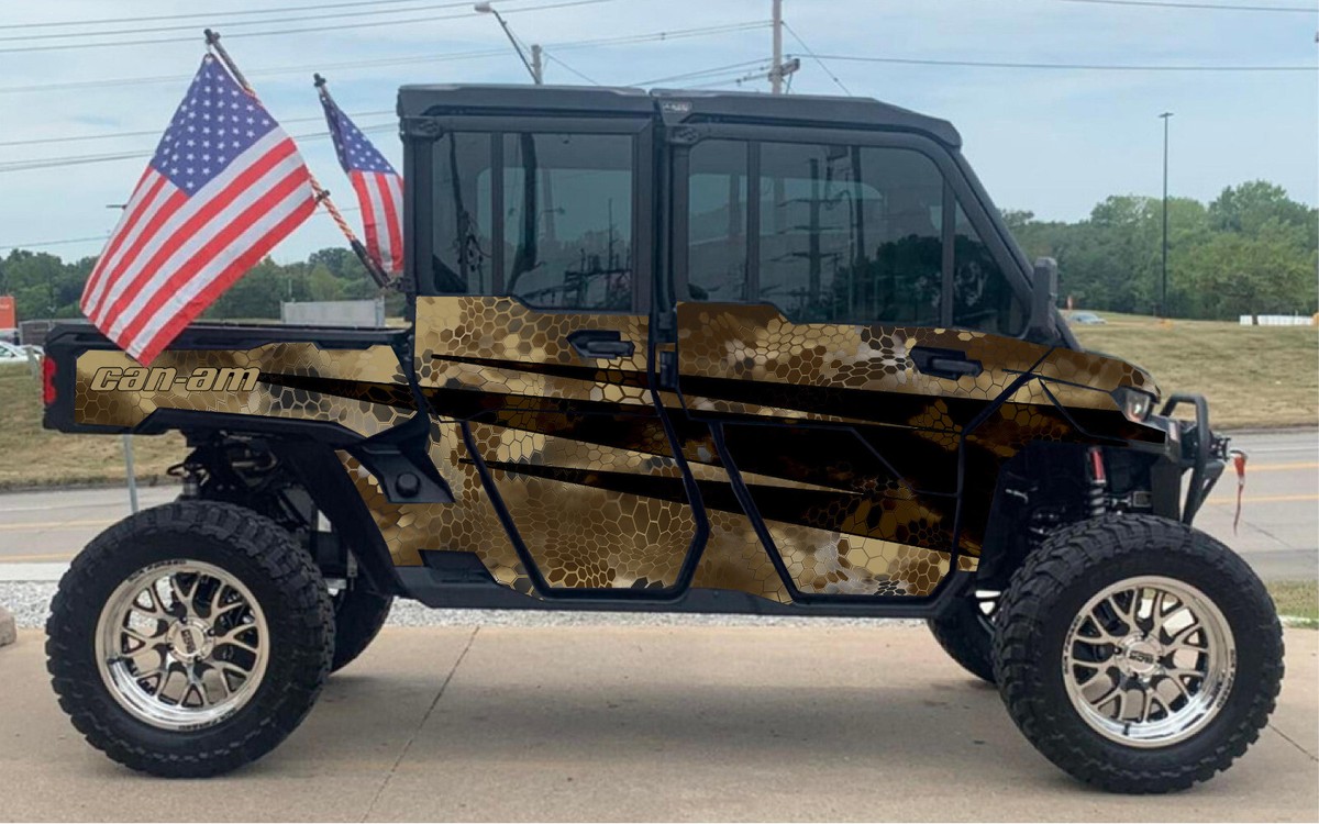 Camo D graphics kit on a Can-Am Defender