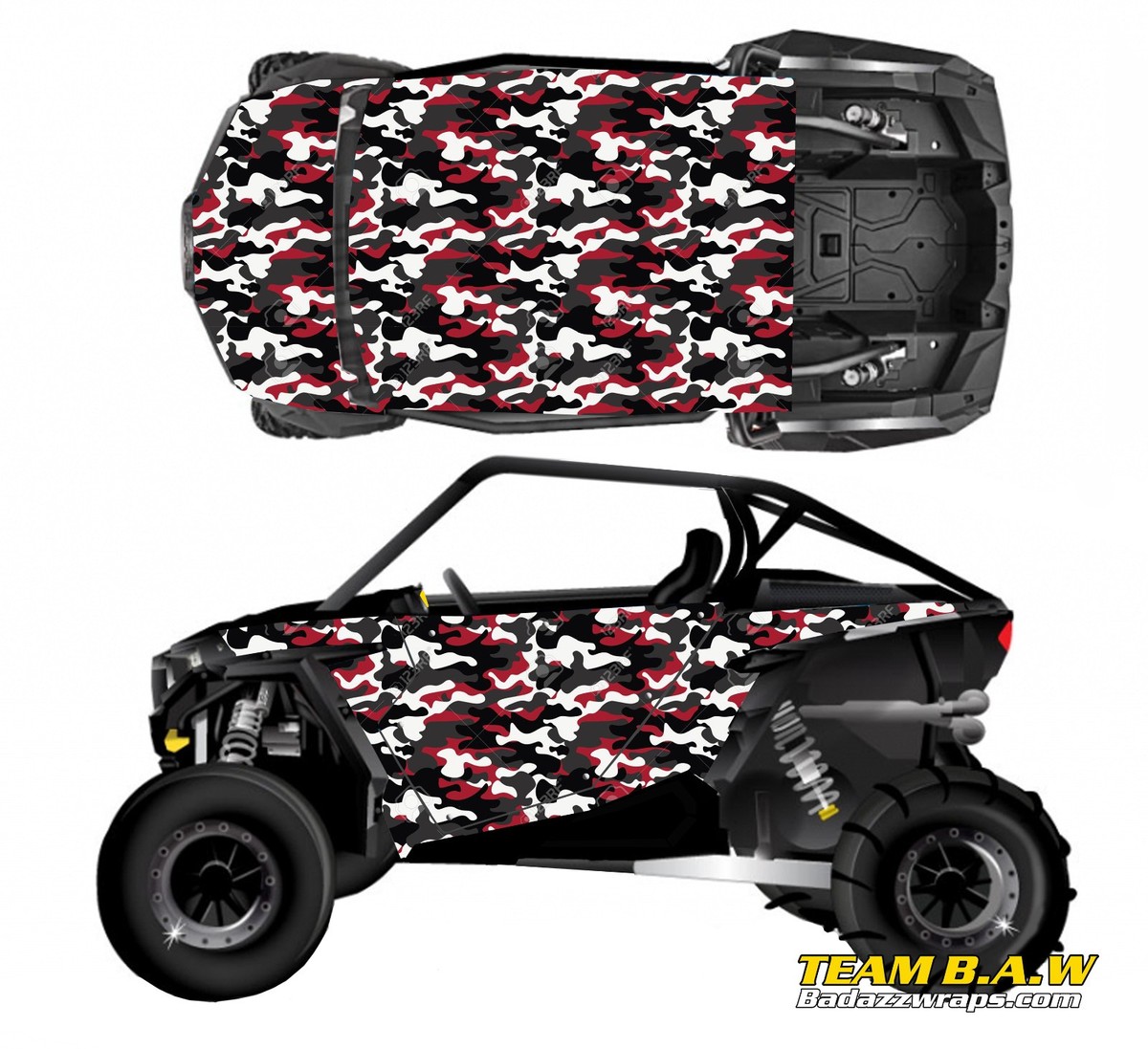 Camo Red White graphics kit on a Polaris RZR